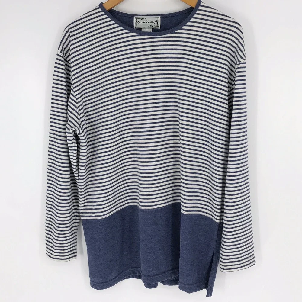 Sarah Bentley Womens 3/4 Sleeve Blue Striped Top Size Medium
